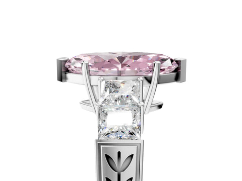 White gold Fancy Pink Marquise Cut Solitaire Princess Side Stone Engraved Band Prong Setting Ring_17
