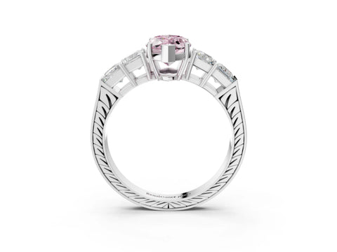 White gold Fancy Pink Marquise Cut Solitaire Princess Side Stone Engraved Band Prong Setting Ring_3