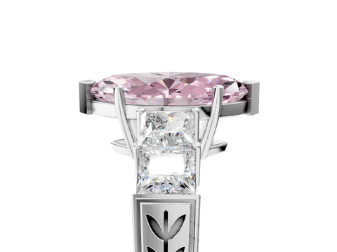 White gold Fancy Pink Marquise Cut Solitaire Princess Side Stone Engraved Band Prong Setting Ring_5