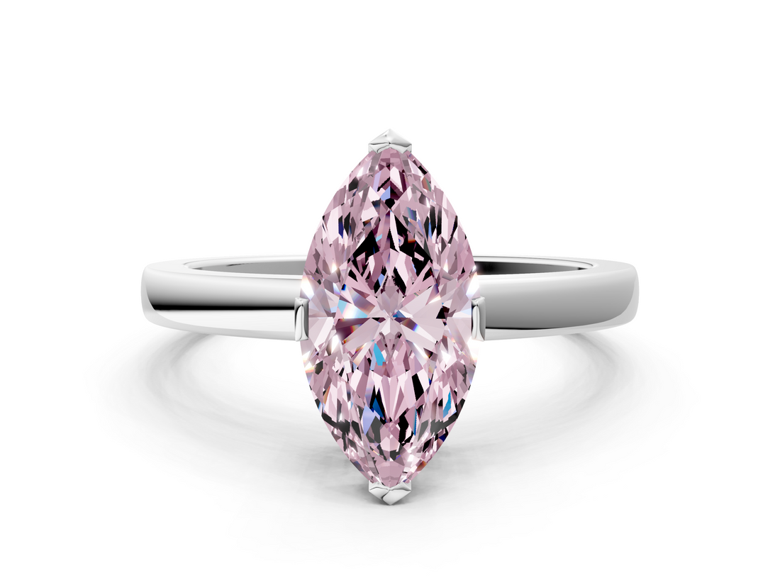 White gold Fancy Pink Marquise  Cut Solitaire Ring with Four-Prong Setting and Classic Band_42
