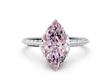 White gold Fancy Pink Marquise Cut Solitaire Split Shank Pave Diamond Engagement Ring with Four-Prong Setting