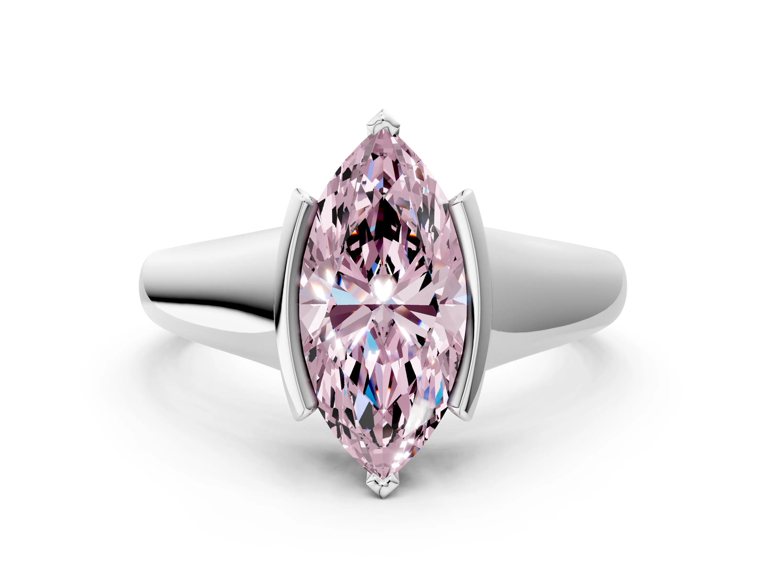 White gold Fancy Pink Marquise Cut Solitaire Tension Set Diamond Ring with Split Shank Band_32