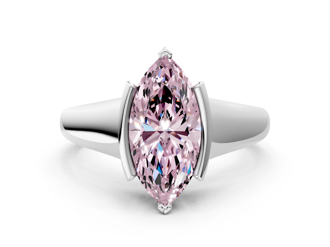 White gold Fancy Pink Marquise Cut Solitaire Tension Set Diamond Ring with Split Shank Band_32