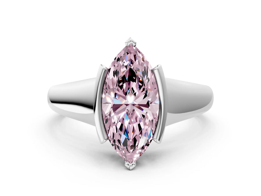 White gold Fancy Pink Marquise Cut Solitaire Tension Set Diamond Ring with Split Shank Band