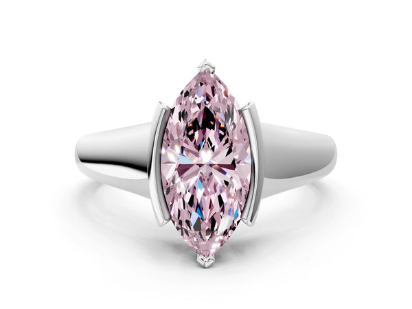 White gold Fancy Pink Marquise Cut Solitaire Tension Set Diamond Ring with Split Shank Band
