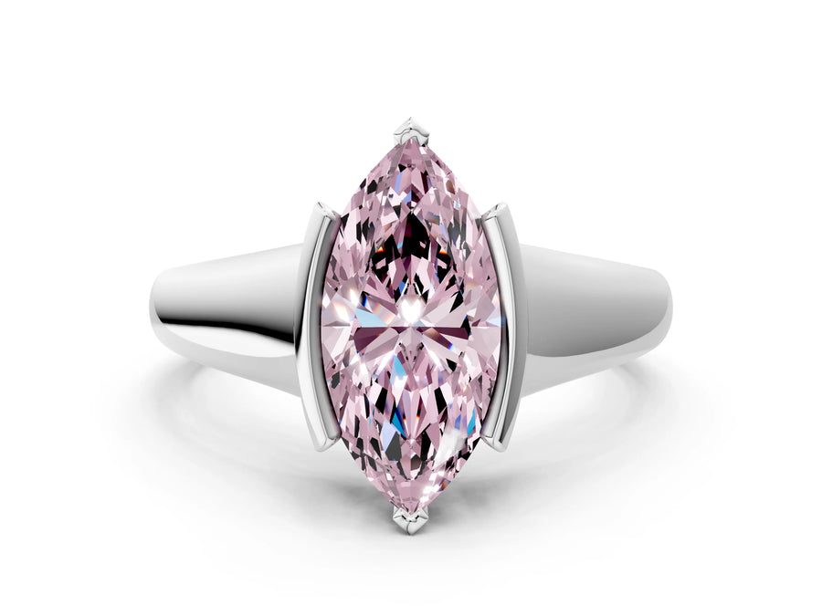White gold Fancy Pink Marquise Cut Solitaire Tension Set Diamond Ring with Split Shank Band