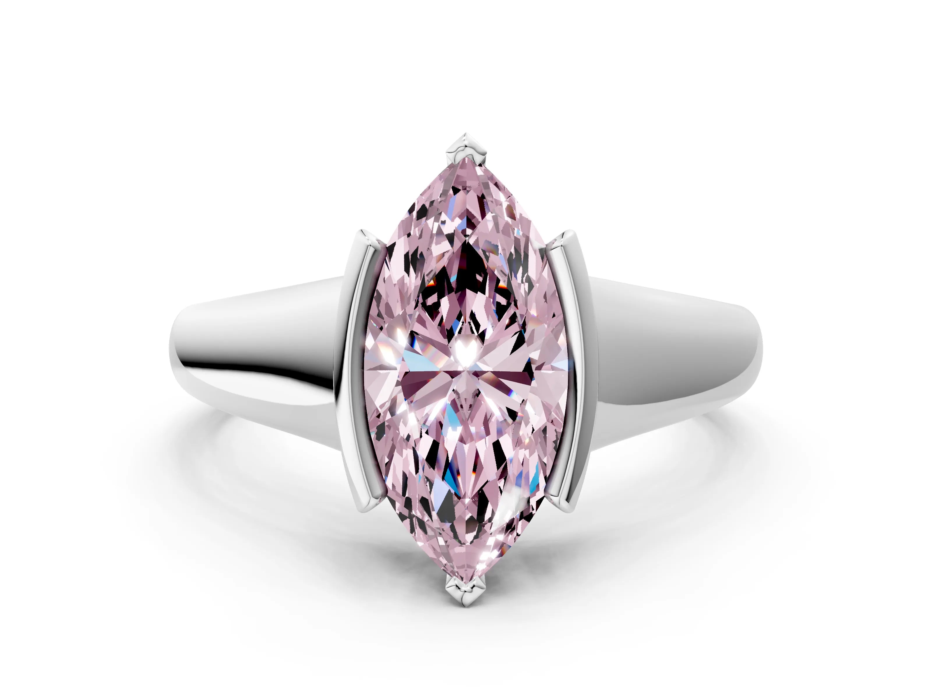 White gold Fancy Pink Marquise Cut Solitaire Tension Set Diamond Ring with Split Shank Band_48