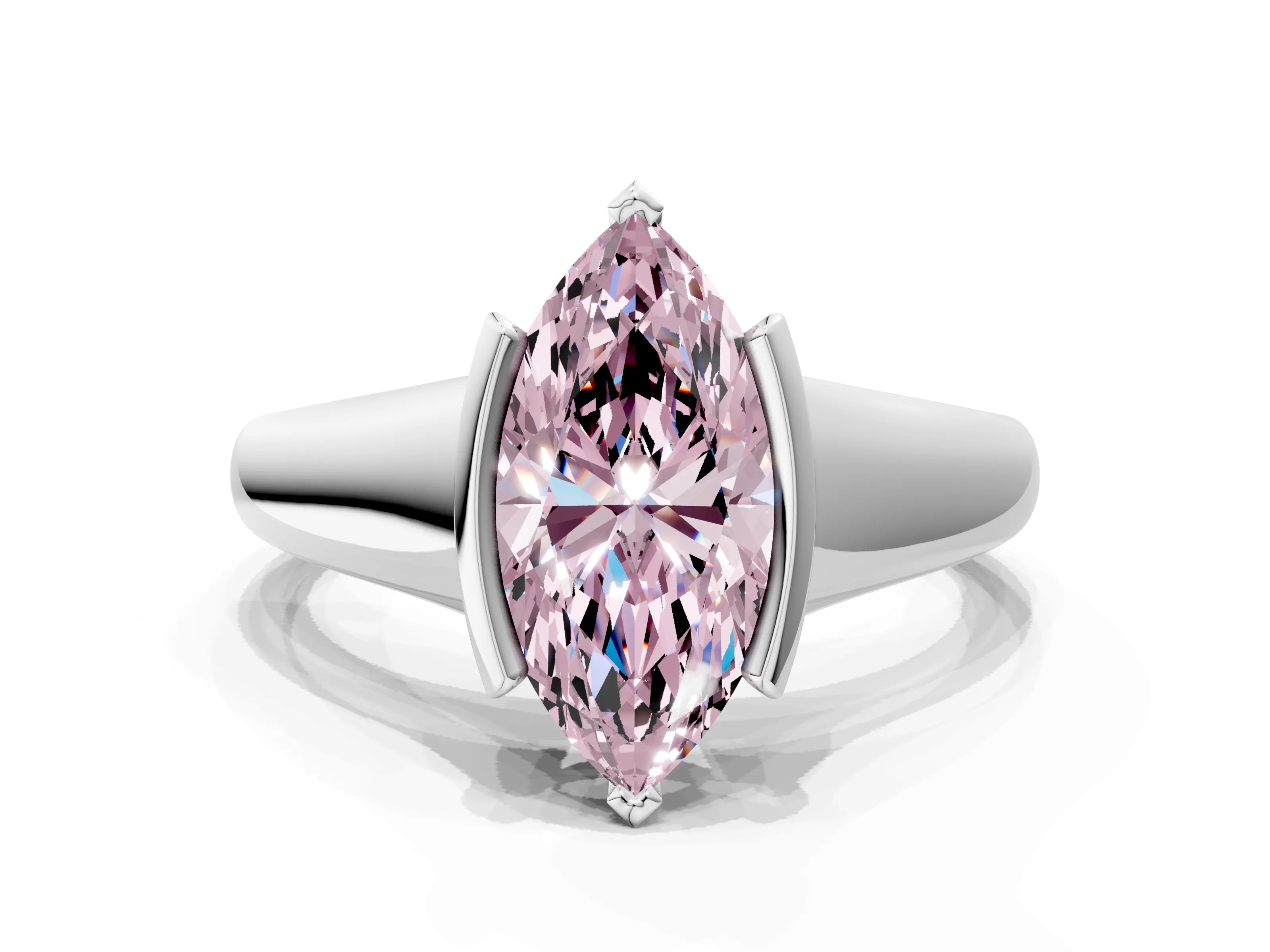 White gold Fancy Pink Marquise Cut Solitaire Tension Set Diamond Ring with Split Shank Band