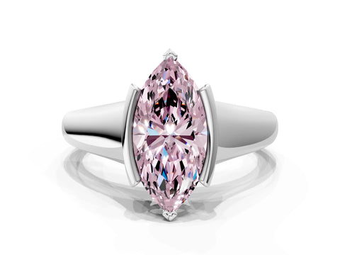 White gold Fancy Pink Marquise Cut Solitaire Tension Set Diamond Ring with Split Shank Band