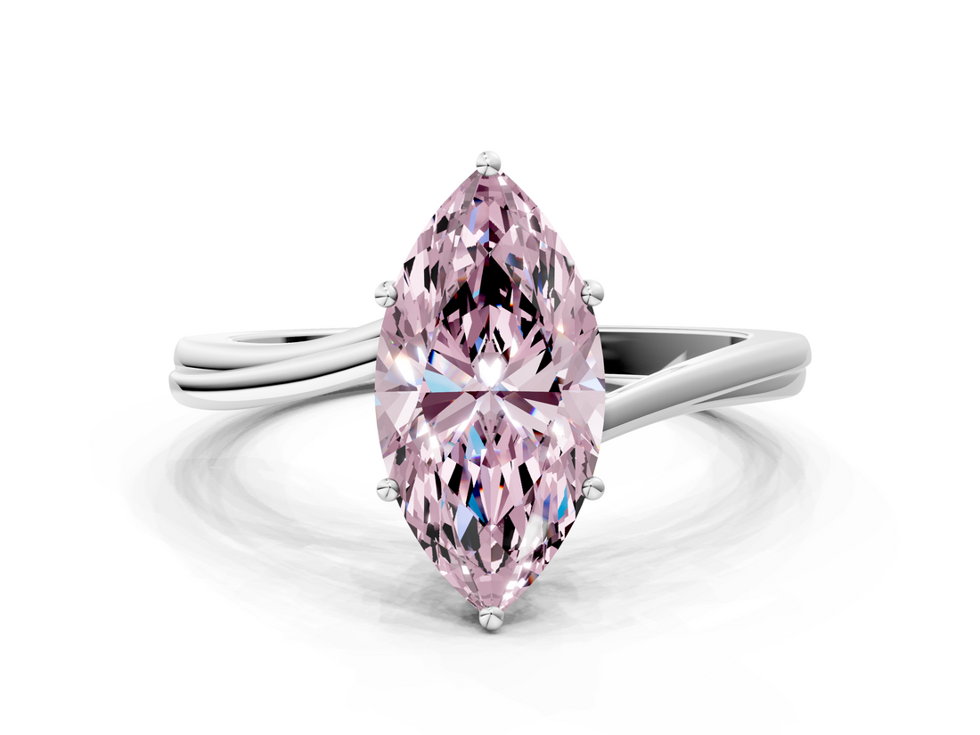 White gold Fancy Pink Marquise  Cut Solitaire Twist Band Ring with Four-Prong Setting_23