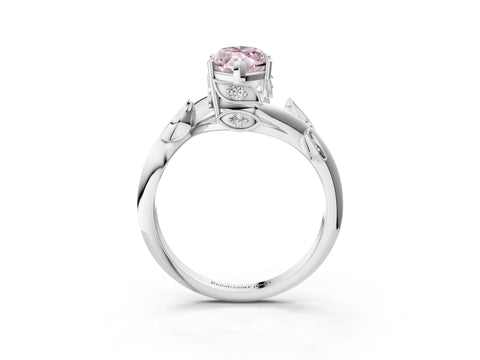 White gold Fancy Pink Marquise Cut Solitaire Twist Engagement Ring with Leaf Accents and Prong Setting_15