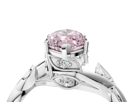 White gold Fancy Pink Marquise Cut Solitaire Twist Engagement Ring with Leaf Accents and Prong Setting_16
