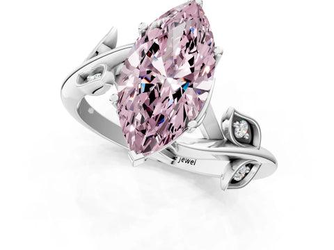 White gold Fancy Pink Marquise Cut Solitaire Twist Engagement Ring with Leaf Accents and Prong Setting_19