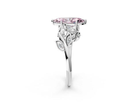 White gold Fancy Pink Marquise Cut Solitaire Twist Engagement Ring with Leaf Accents and Prong Setting_20