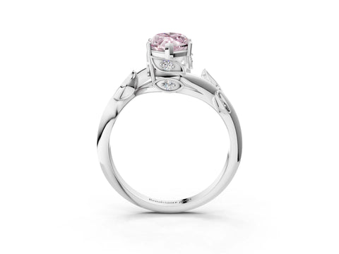 White gold Fancy Pink Marquise Cut Solitaire Twist Engagement Ring with Leaf Accents and Prong Setting_21