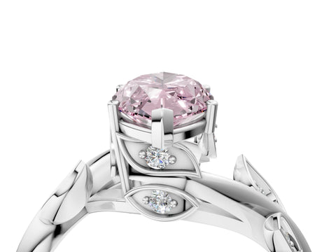 White gold Fancy Pink Marquise Cut Solitaire Twist Engagement Ring with Leaf Accents and Prong Setting_22
