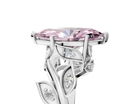 White gold Fancy Pink Marquise Cut Solitaire Twist Engagement Ring with Leaf Accents and Prong Setting_23
