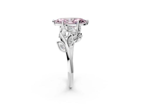 White gold Fancy Pink Marquise Cut Solitaire Twist Engagement Ring with Leaf Accents and Prong Setting_2
