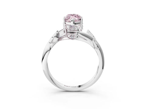 White gold Fancy Pink Marquise Cut Solitaire Twist Engagement Ring with Leaf Accents and Prong Setting_3