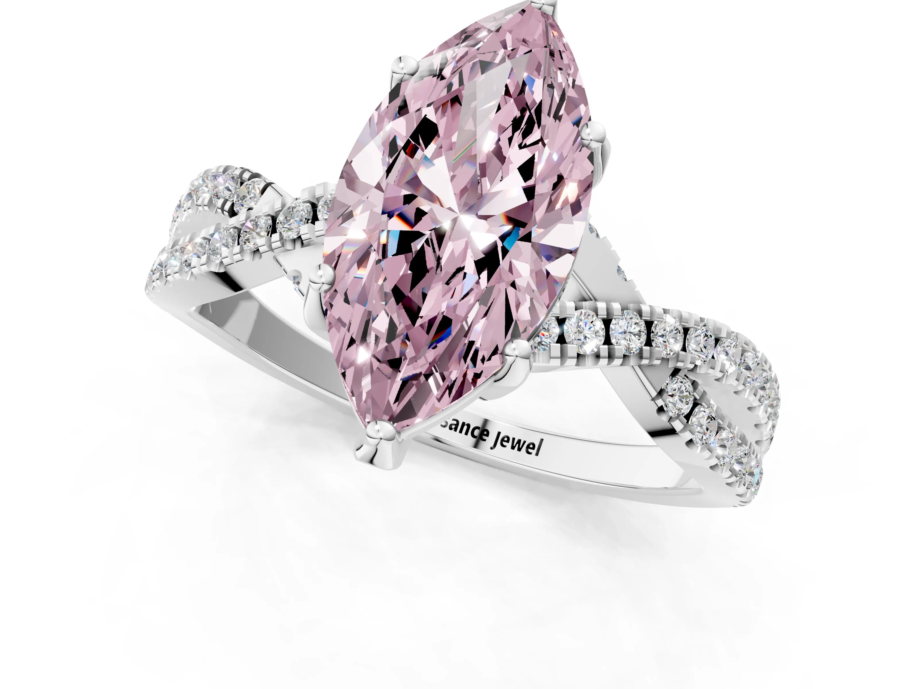 White gold Fancy Pink Marquise Cut Solitaire Twist Pave Diamond Engagement Ring with Prong Setting_1