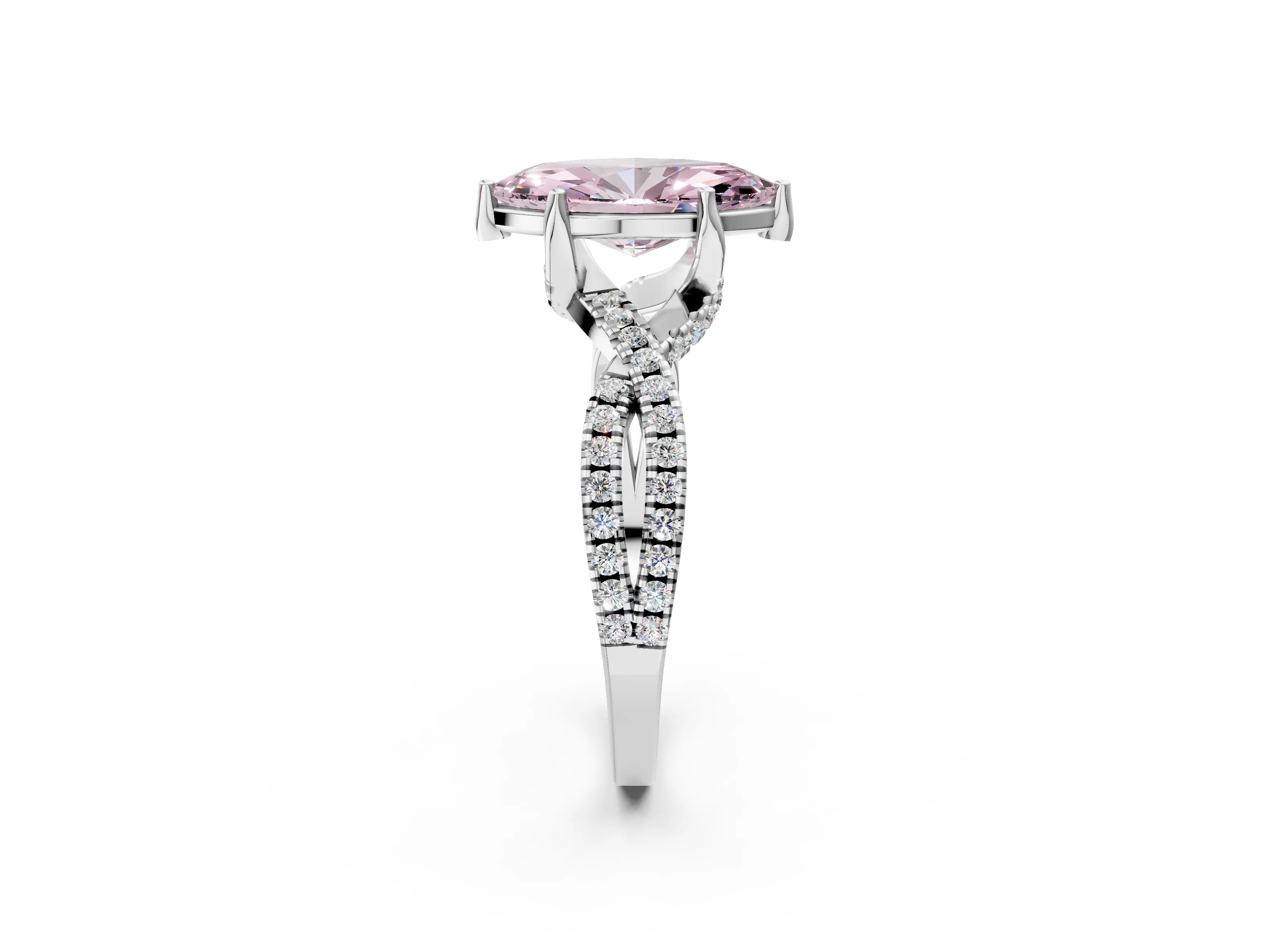 White gold Fancy Pink Marquise Cut Solitaire Twist Pave Diamond Engagement Ring with Prong Setting_2