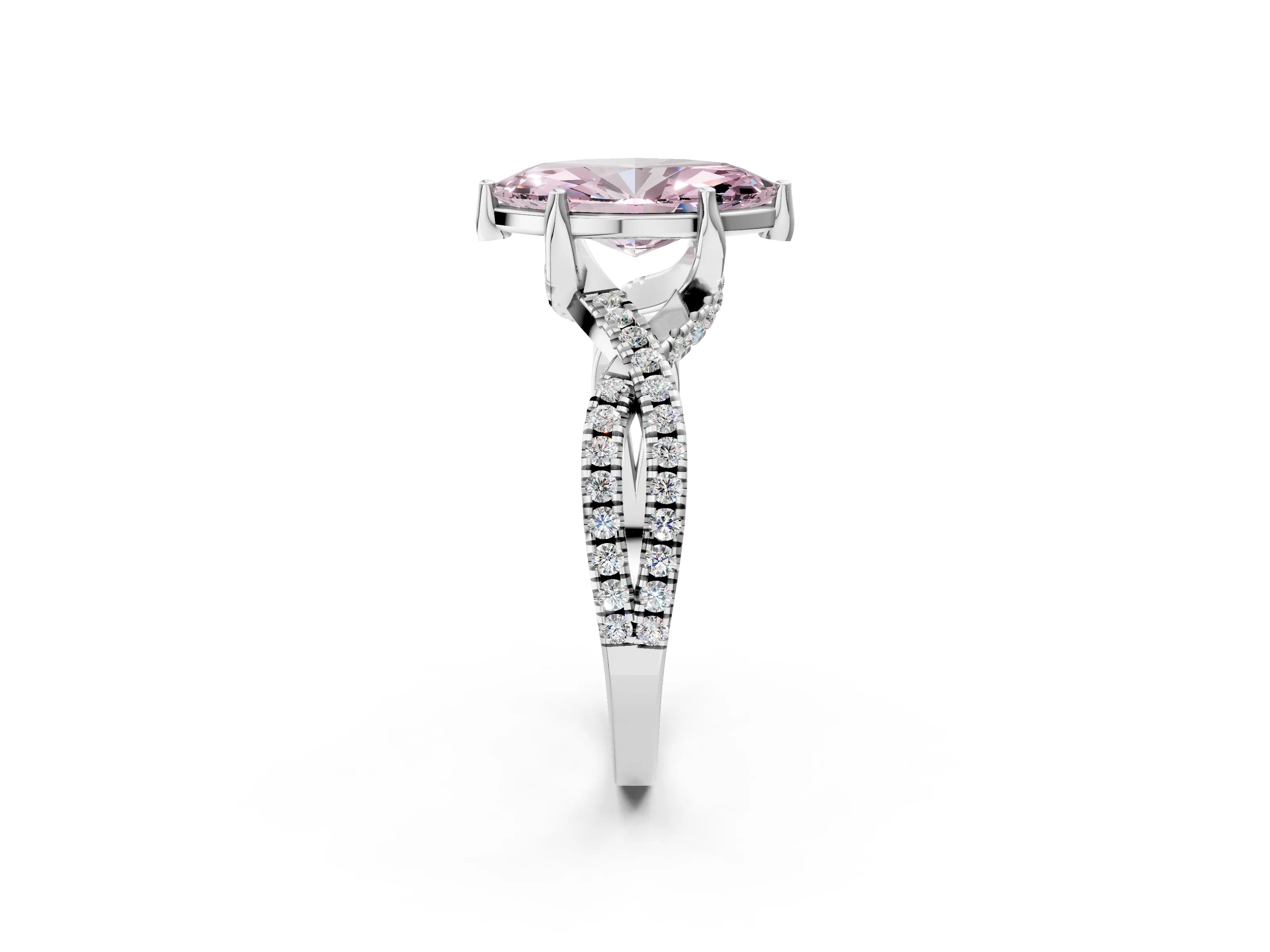 White gold Fancy Pink Marquise Cut Solitaire Twist Pave Diamond Engagement Ring with Prong Setting_2