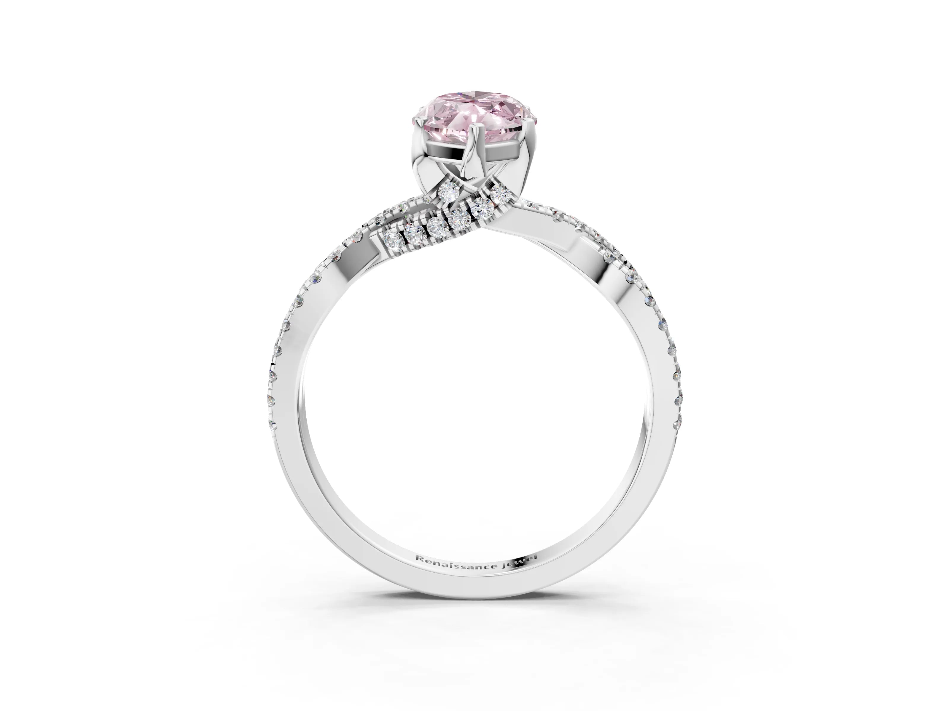 White gold Fancy Pink Marquise Cut Solitaire Twist Pave Diamond Engagement Ring with Prong Setting_3