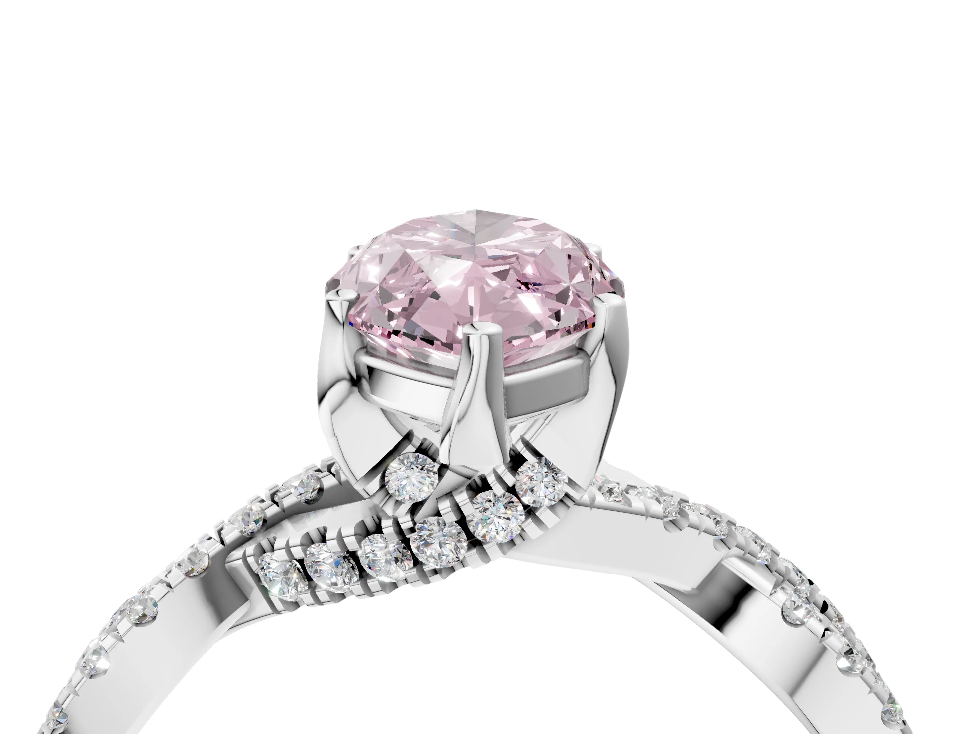 White gold Fancy Pink Marquise Cut Solitaire Twist Pave Diamond Engagement Ring with Prong Setting_4