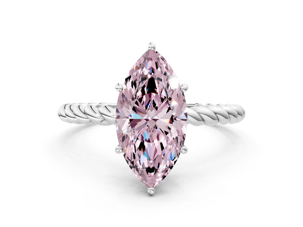 White gold Fancy Pink Marquise Cut Solitaire Twisted Band 4-Prong Ring