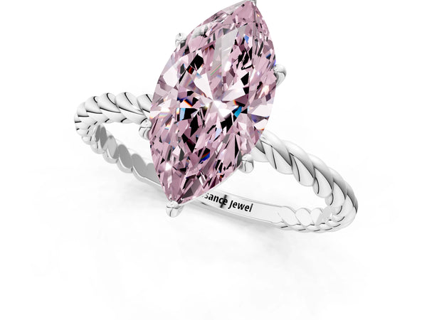 White gold Fancy Pink Marquise Cut Solitaire Twisted Band 4-Prong Ring