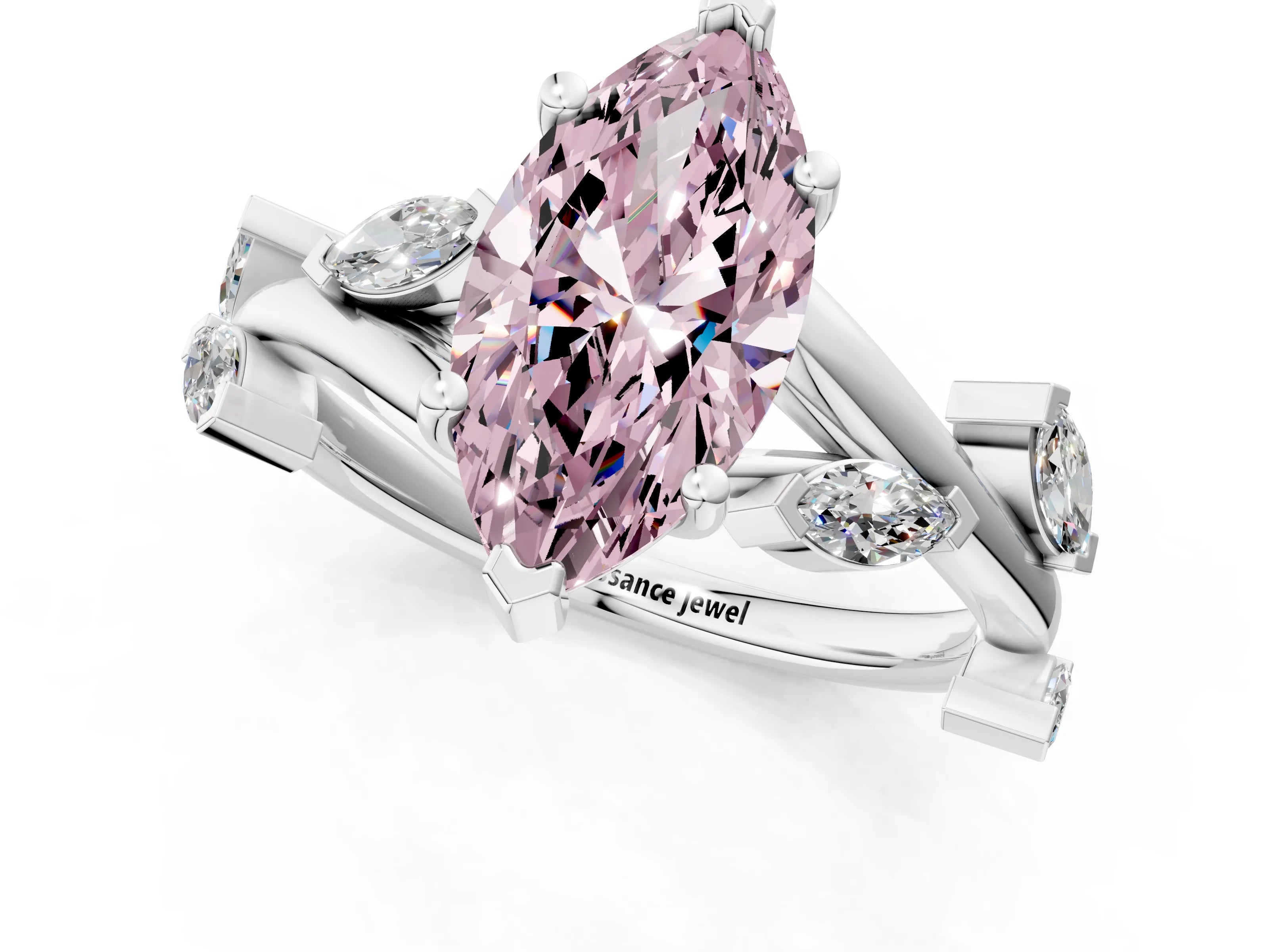 White gold Fancy Pink Marquise Cut Solitaire Twisted Band Marquise Accent Prong Setting Ring_1