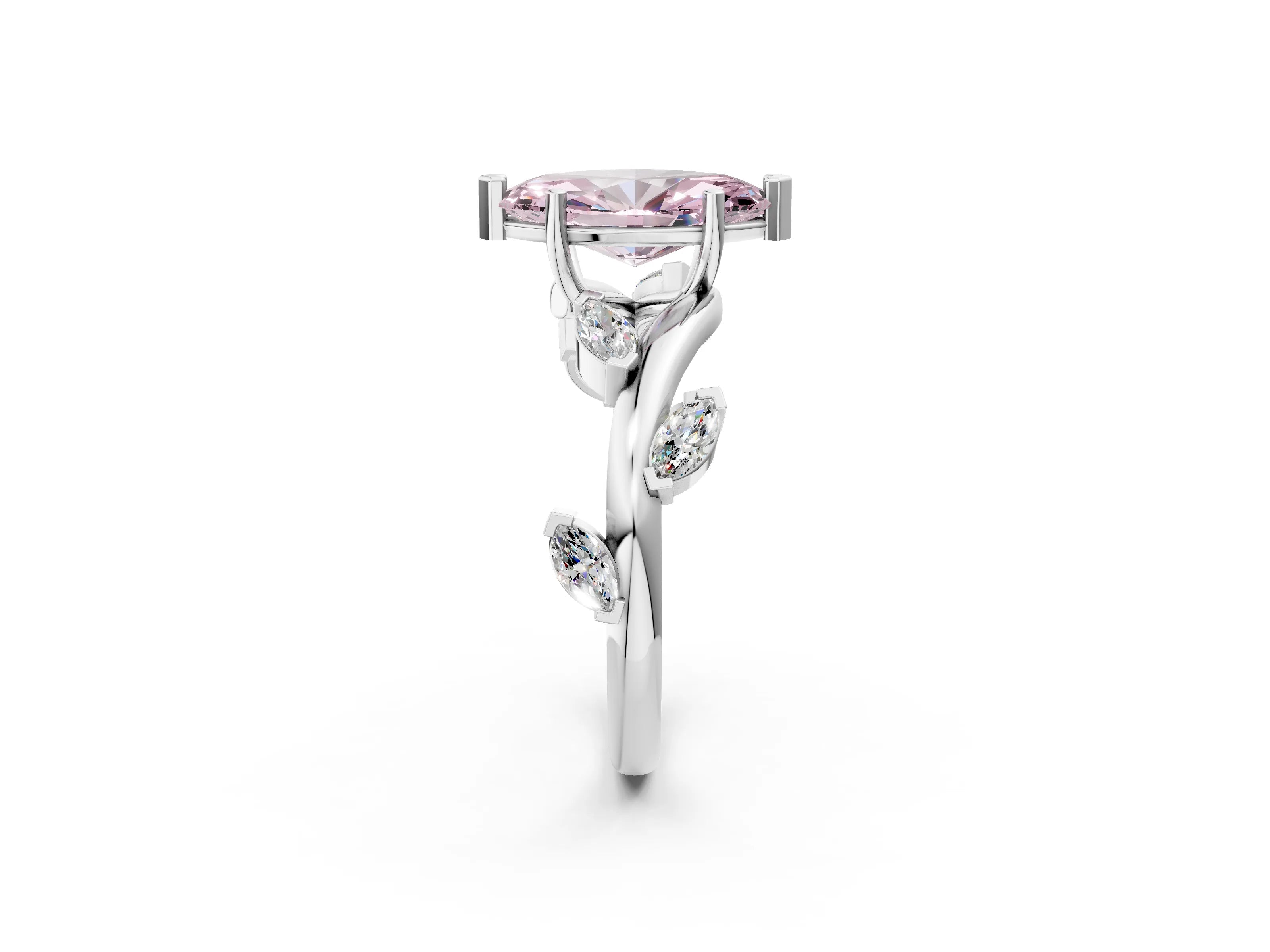 White gold Fancy Pink Marquise Cut Solitaire Twisted Band Marquise Accent Prong Setting Ring_2