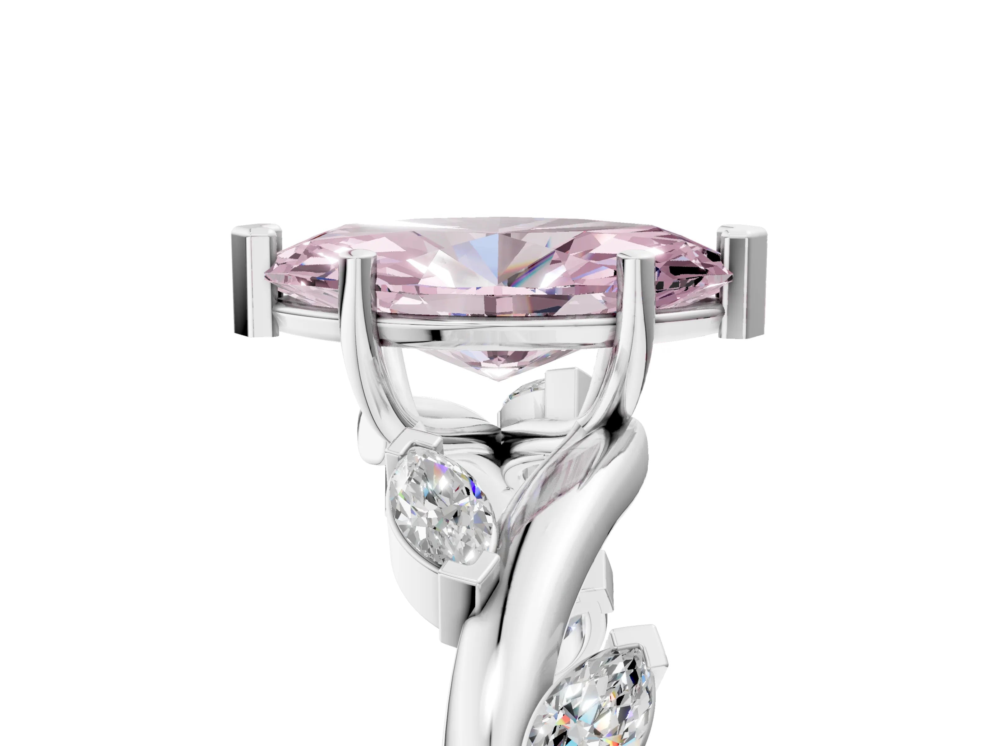 White gold Fancy Pink Marquise Cut Solitaire Twisted Band Marquise Accent Prong Setting Ring_5