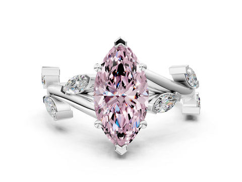 White gold Fancy Pink Marquise Cut Solitaire Twisted Band Marquise Accent Prong Setting Ring