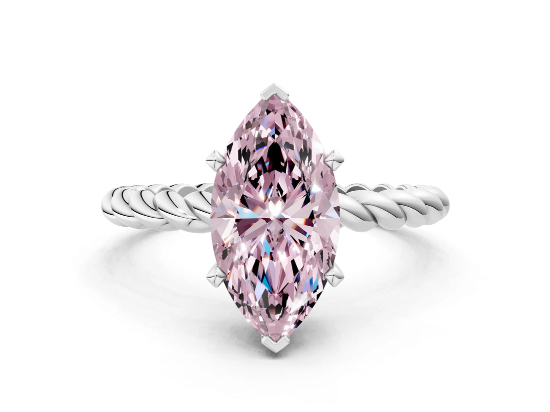 White gold Fancy Pink Marquise  Cut Solitaire Twisted Band with Four-Prong Setting_75