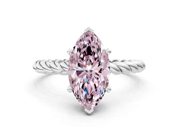 White gold Fancy Pink Marquise  Cut Solitaire Twisted Band with Four-Prong Setting