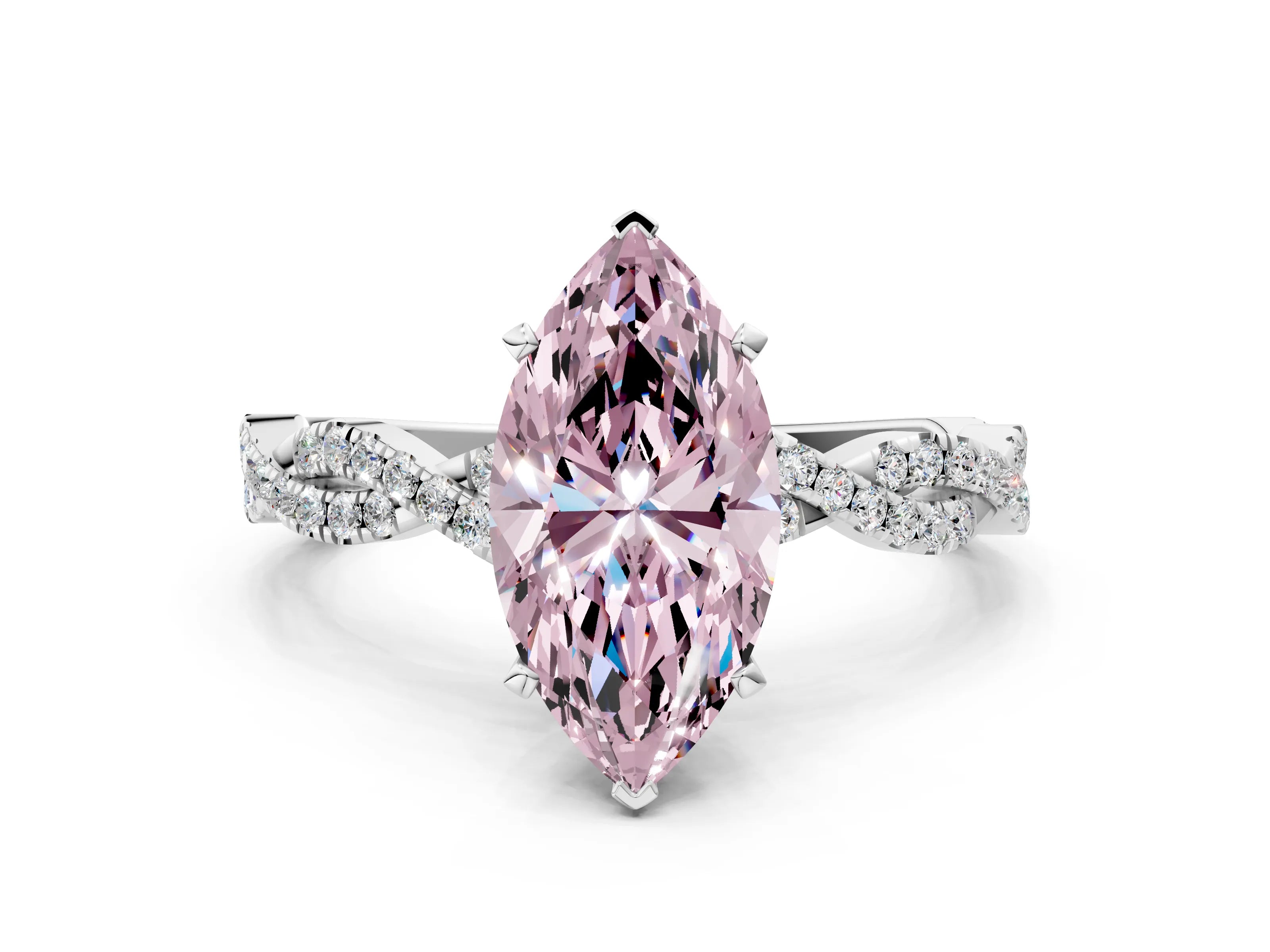 White gold Fancy Pink Marquise Cut Solitaire Twisted Pave Band with Four-Prong Setting_15