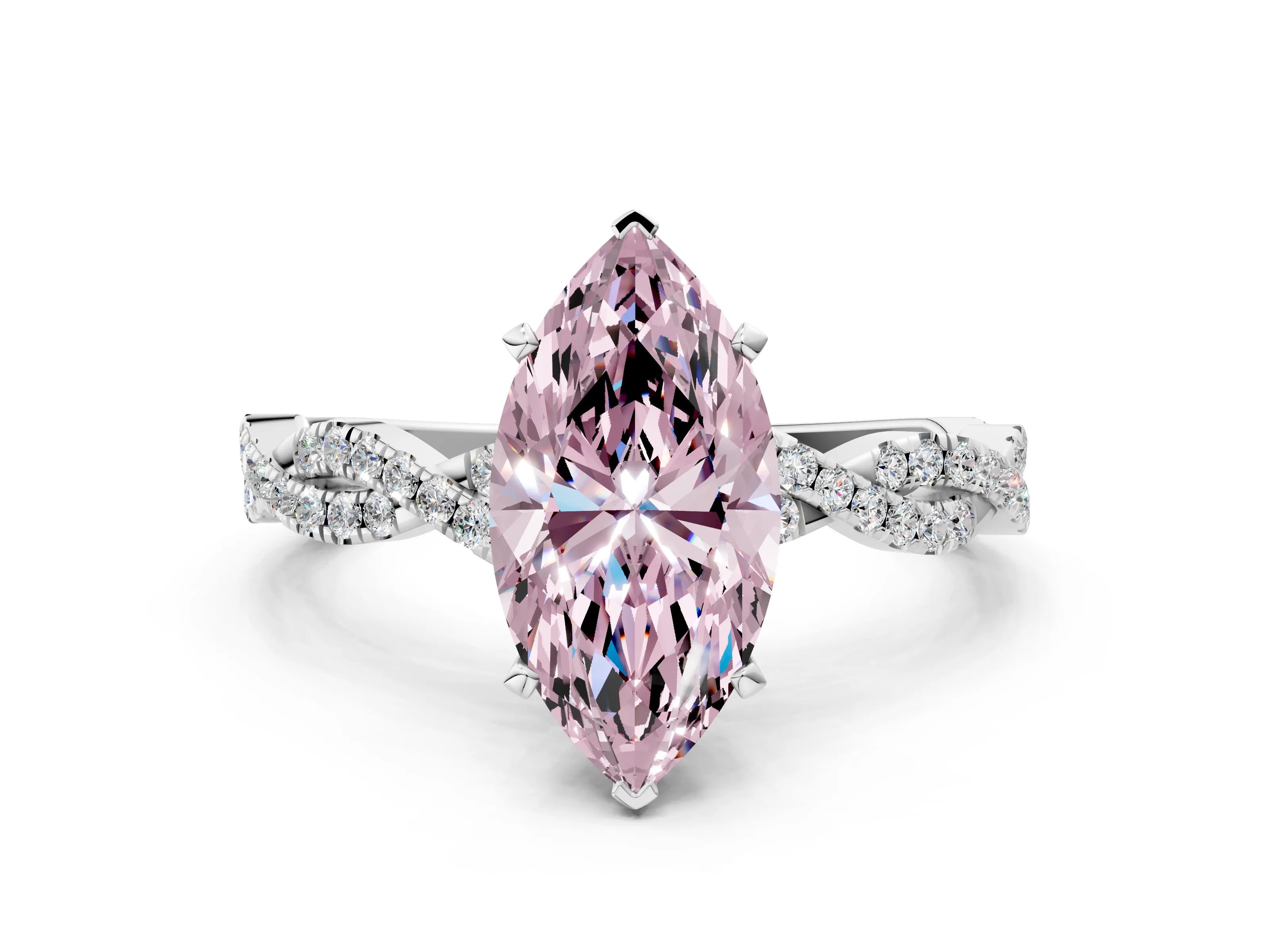 White gold Fancy Pink Marquise Cut Solitaire Twisted Pave Band with Four-Prong Setting_3