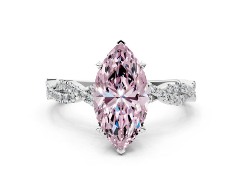 White gold Fancy Pink Marquise Cut Solitaire Twisted Pave Band with Four-Prong Setting_3