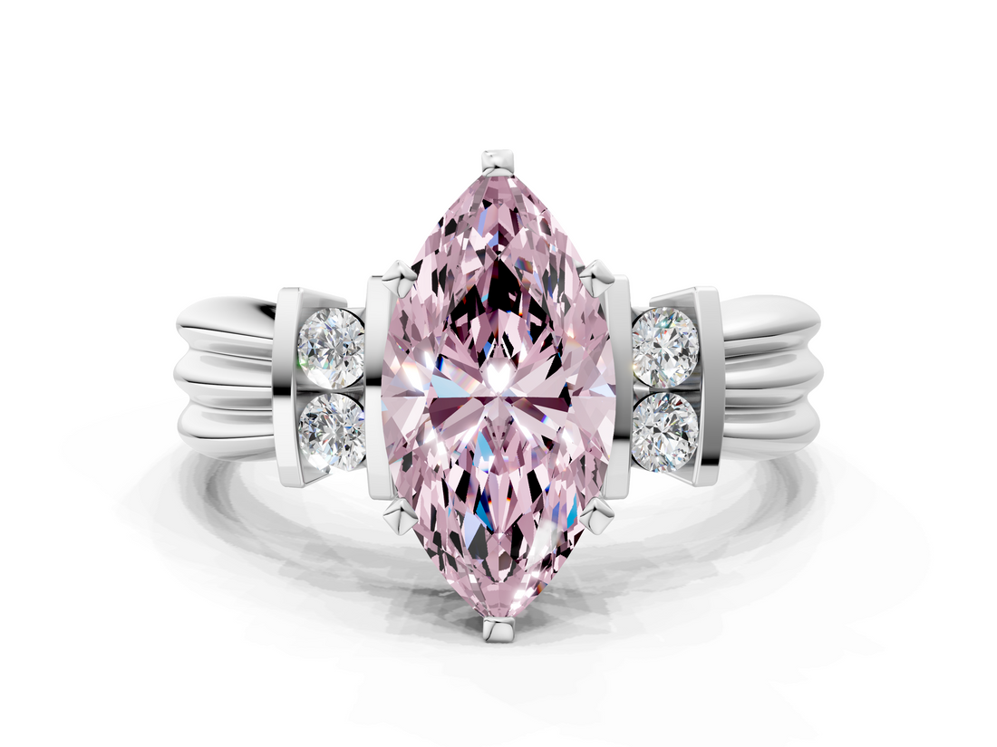 White gold Fancy Pink Marquise  Cut Three-Stone Channel Set Ring with Bar Prongs_113
