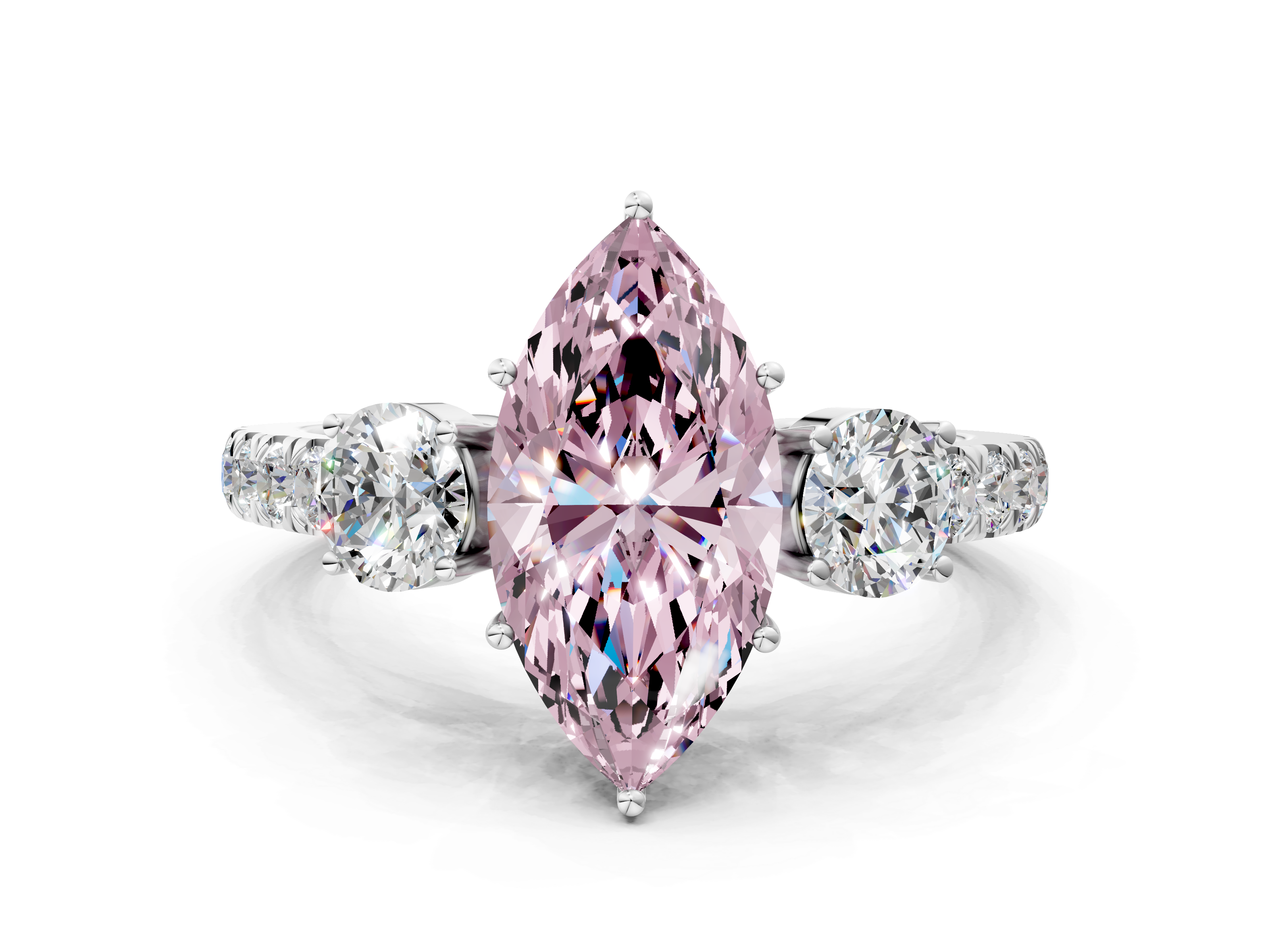 White gold Fancy Pink Marquise  Cut Three-Stone Diamond Pave Band with Prong Setting_20