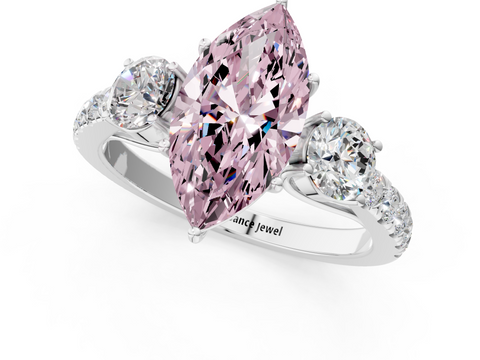White gold Fancy Pink Marquise  Cut Three-Stone Diamond Pave Band with Prong Setting_21