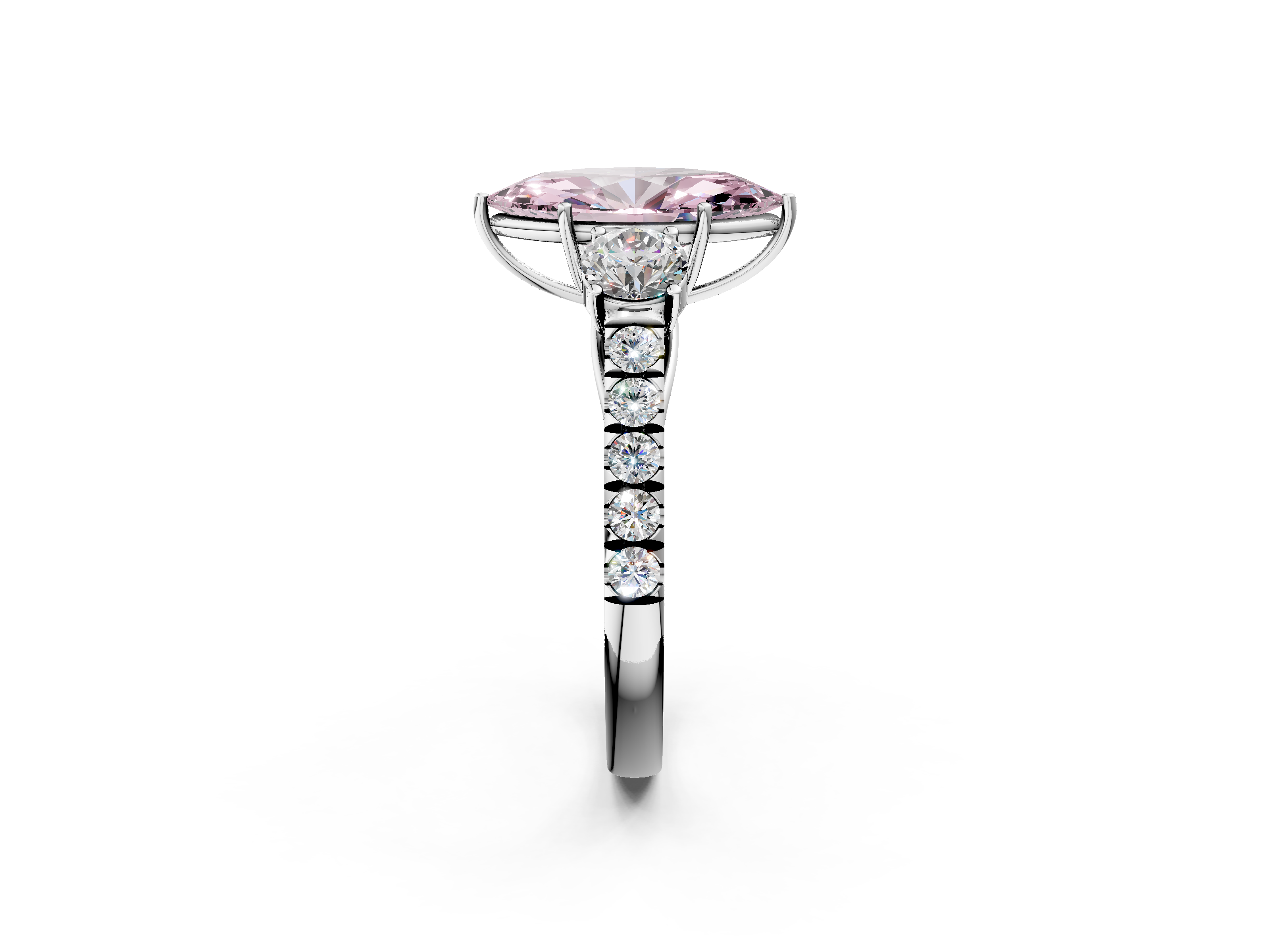 White gold Fancy Pink Marquise  Cut Three-Stone Diamond Pave Band with Prong Setting_22