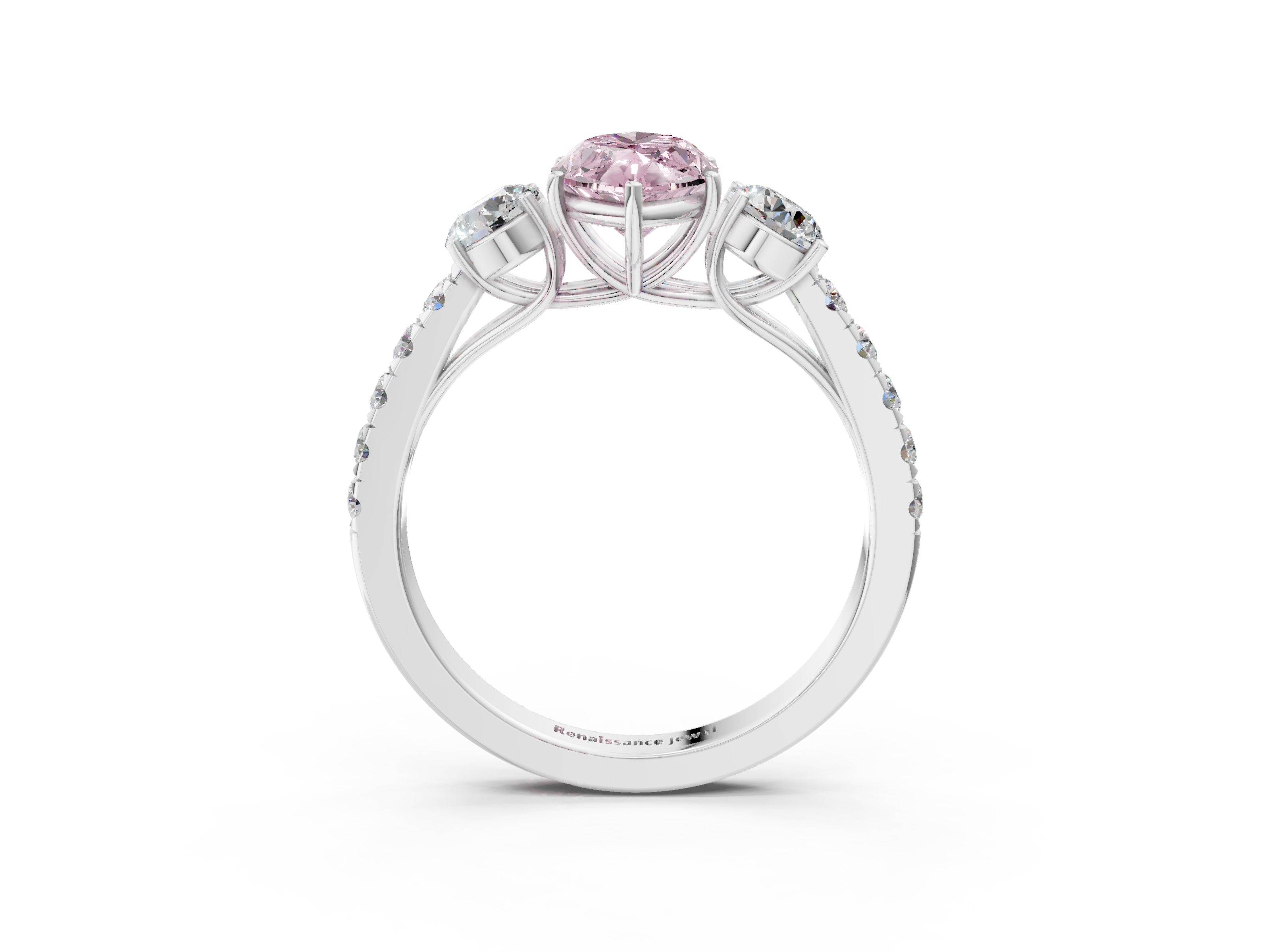 White gold Fancy Pink Marquise  Cut Three-Stone Diamond Pave Band with Prong Setting_23