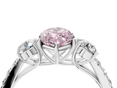 White gold Fancy Pink Marquise  Cut Three-Stone Diamond Pave Band with Prong Setting_24