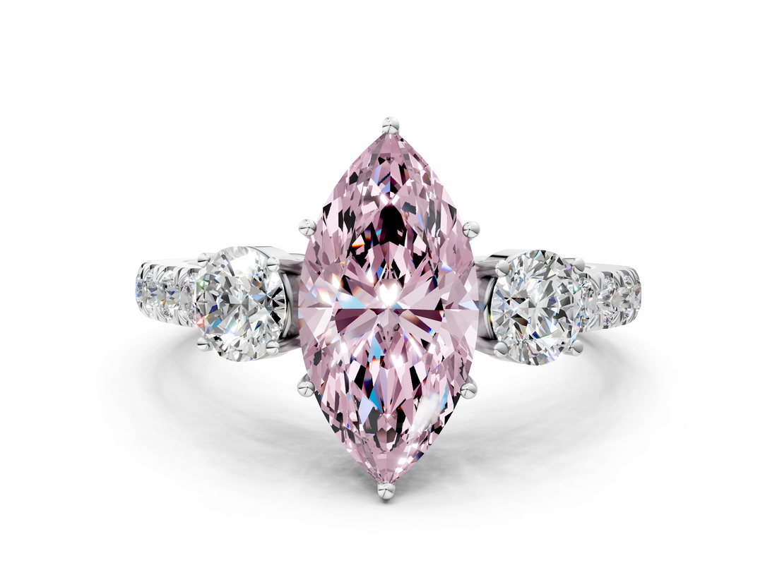 White gold Fancy Pink Marquise  Cut Three-Stone Diamond Pave Band with Prong Setting_38