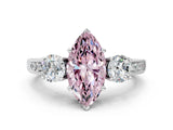 White gold Fancy Pink Marquise Cut Three-Stone Diamond Ring with Pavé Band and Four-Prong Setting_12