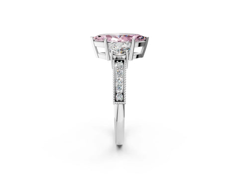 White gold Fancy Pink Marquise Cut Three-Stone Diamond Ring with Pavé Band and Four-Prong Setting_14