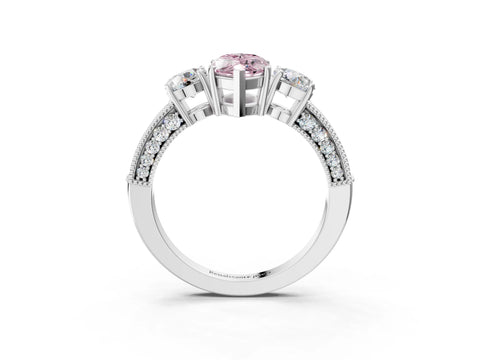 White gold Fancy Pink Marquise Cut Three-Stone Diamond Ring with Pavé Band and Four-Prong Setting_15