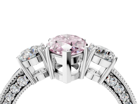 White gold Fancy Pink Marquise Cut Three-Stone Diamond Ring with Pavé Band and Four-Prong Setting_16